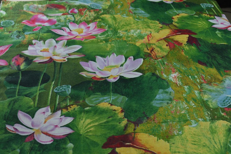 中国风民族风印花棉麻布料 荷花系列连衣裙休闲服装布料批发