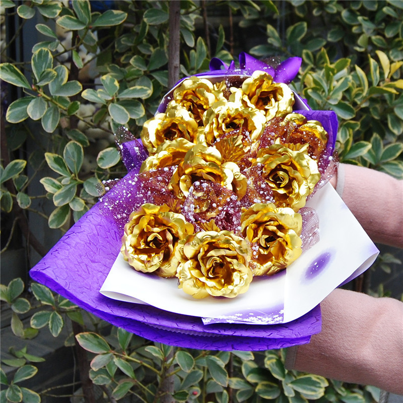 金箔玫瑰花束金箔玫瑰花金玫瑰礼盒花创意礼品情人节礼物送老婆