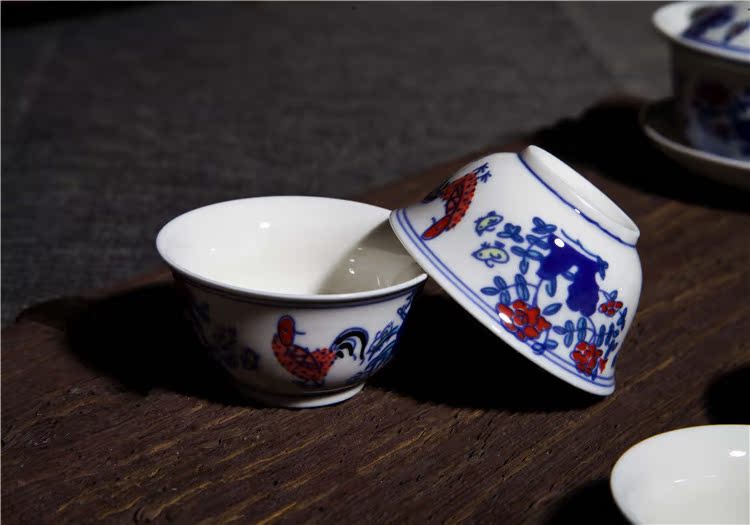 大明成化斗彩鸡缸杯茶具套装 仿古茶具陶瓷功夫茶鸡缸杯茶具套组