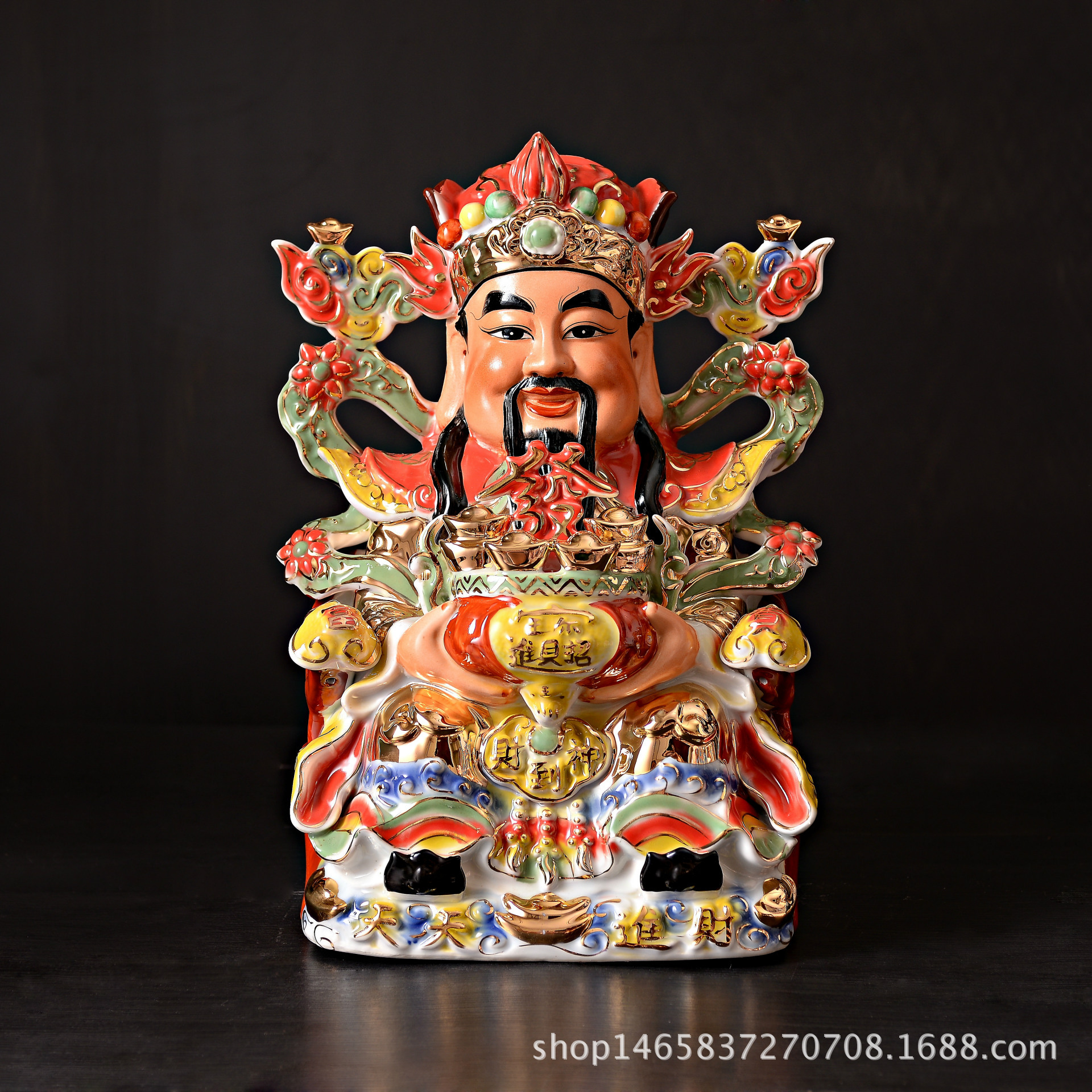 专柜正品潮州利兴工艺瓷中国红天天进财财神厂家直销财神佛像摆件