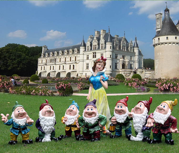 批发花园摆件户外玻璃钢雕塑白雪公主与七个小矮人园林景观装饰品