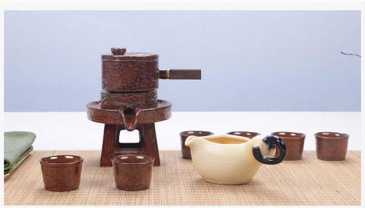 创意复古半自动时来运转五谷丰登马上封侯粗陶茶具套装高档礼盒