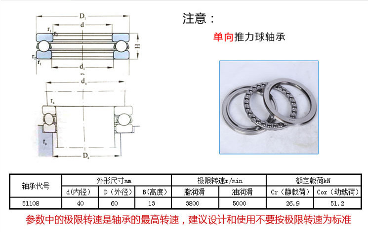 8108 哈尔滨hrb平面推力球轴承51108 内径40mm*外径60mm*厚度13mm