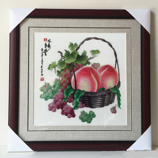 苏绣现代简约单面绣水蜜桃客厅家居挂画 餐厅玄关沙发后装饰画