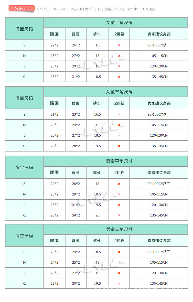 蓝狗儿童内裤尺码