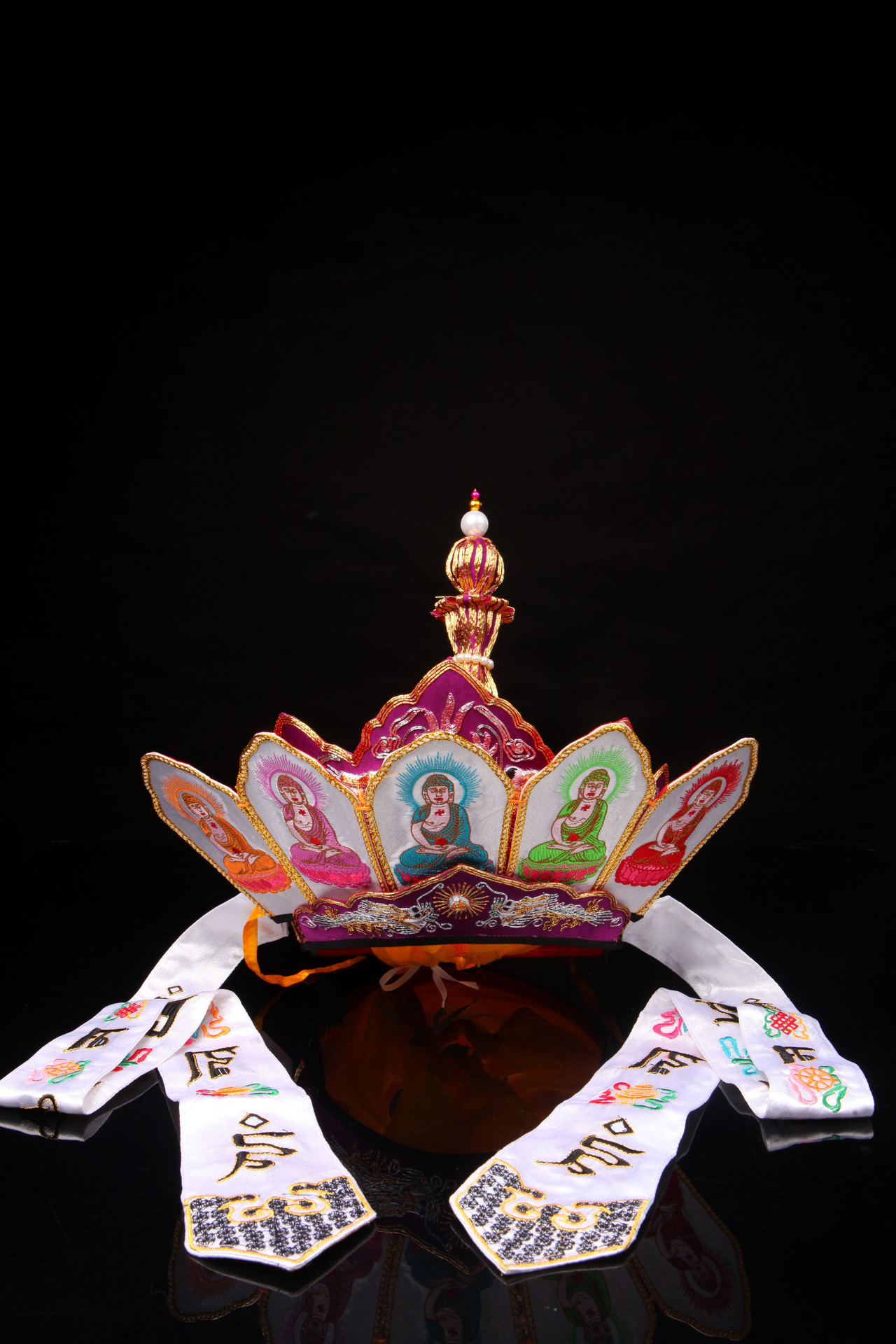 乾辰 庄严如法师帽精品龙绣毗卢帽 佛教用品 五佛帽 佛教法帽