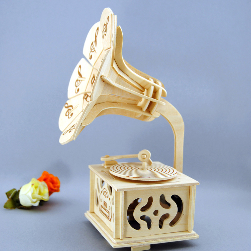 飞歌diy手工木制音乐盒diy八音盒生日礼物创意礼品天空之城留声机