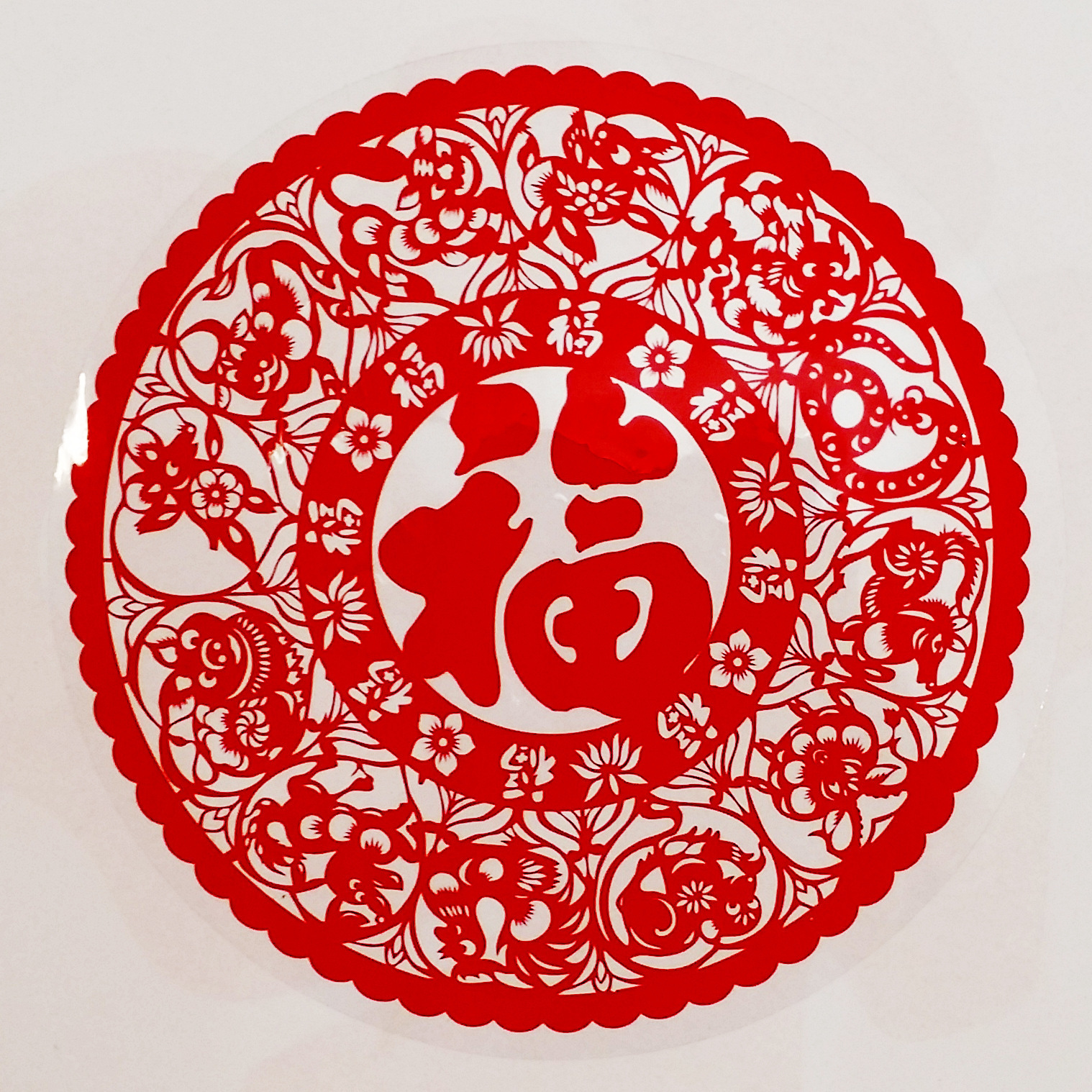 30cm鸡年剪纸窗花 春节新款静电贴 定制新年镂空高档广告窗花福字