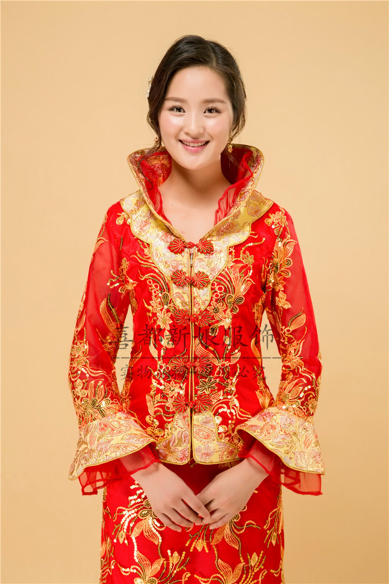 中式新娘旗袍秀禾服 2016新款公主领红色敬酒服回门服-童旗袍/唐装