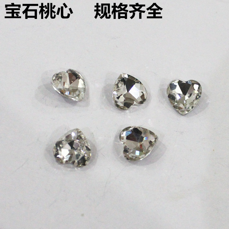 Factory Wholesale Pointed Bottom Peach Heart Diamond Love Diamond Crystal Glass Gem Peach Heart Diamond Plated Real Silver Diy Sticking Diamond