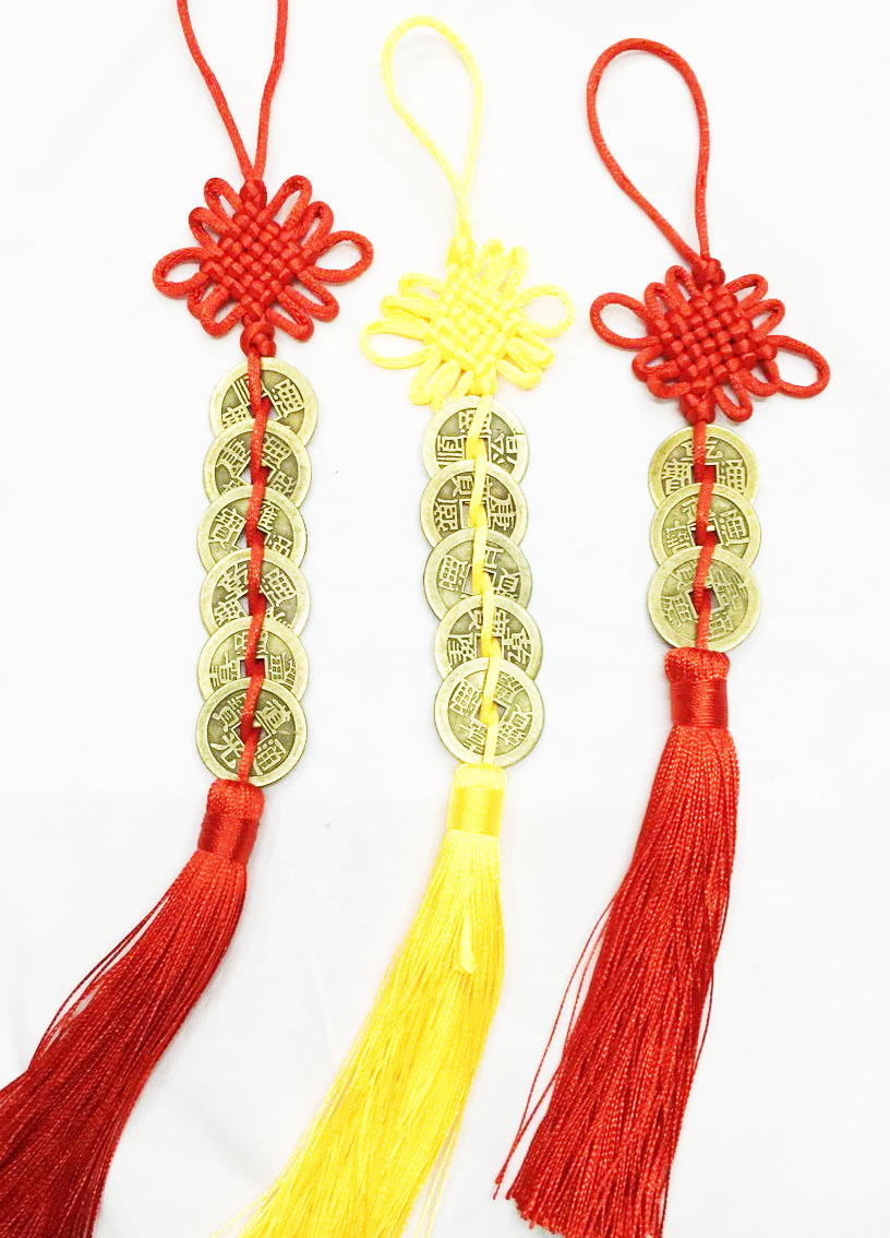 合金五帝钱铜钱汽车挂件 招财五帝钱中国结车挂平安车内挂饰批发