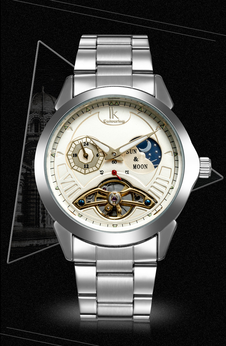 ik阿帕琦全自动机械表陀飞轮男表 日月星辰个性腕表 镂空男士手表