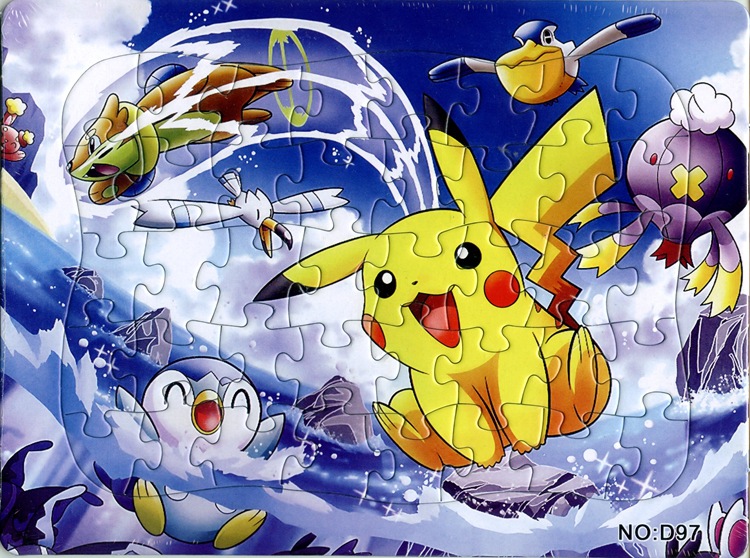 新款神奇宝贝皮卡丘40片拼图益智纸制卡通动漫平面拼图 8图