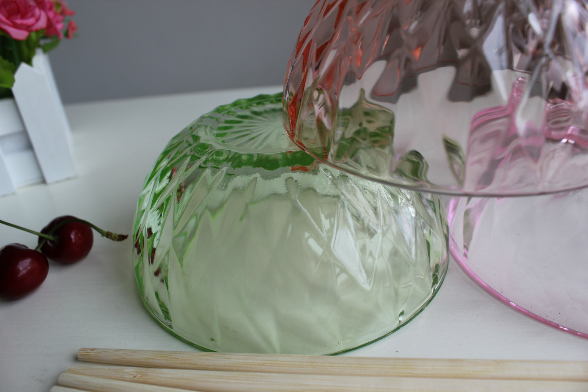 丰盛家 钻石玻璃碗彩色筷子套装 玻璃碗8