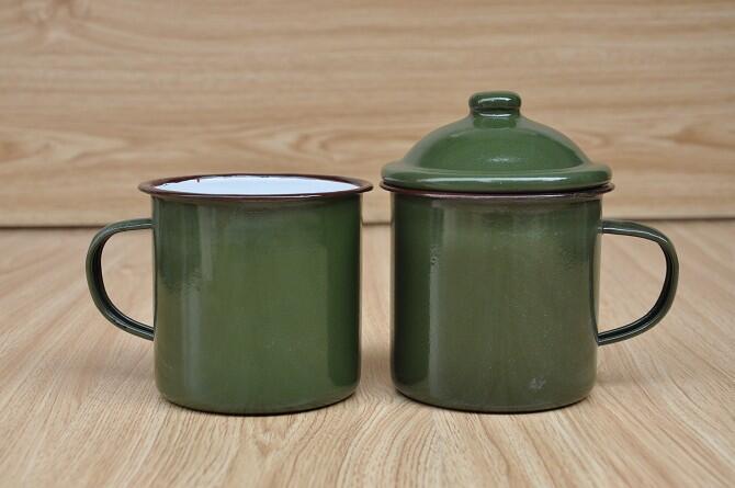 厂家批发搪瓷介杯盖杯口杯内白外绿杯子新品上市热卖