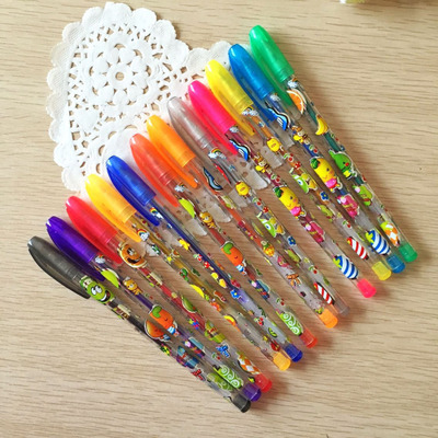 珠光闪光笔12色荧光彩色闪光中性笔可爱笔芯闪光彩色中性笔