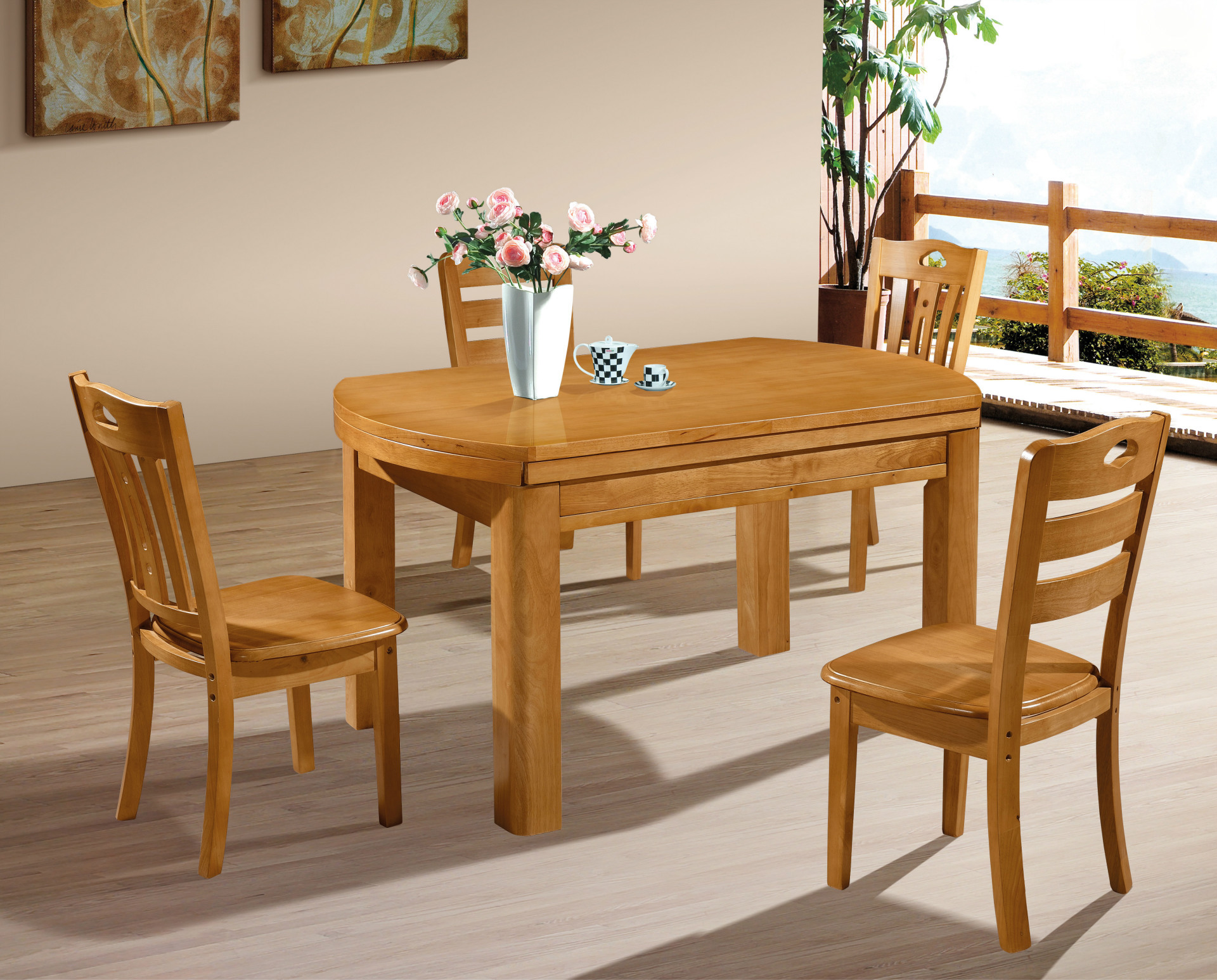 全实木可伸缩餐桌 1.2米1.5米小户型折叠橡木餐桌家用餐.