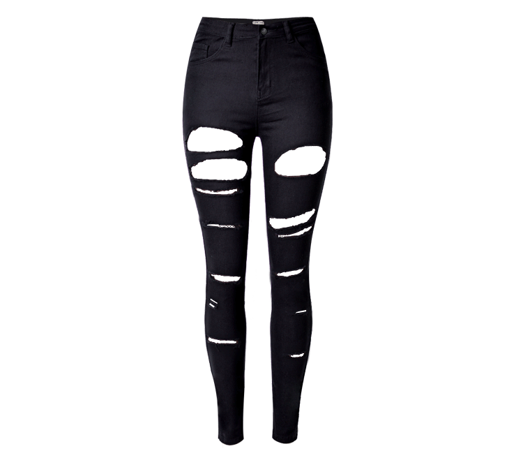 European and American Women's Clothing Special High Waist Slim Fit Stretch Slimming Irregular Ripped Pocket Large Sizes Availiable Denim Trousers
