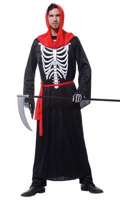 精品彩卡包装万圣节cosplay成人男款骷髅黑袍使者扮演服装道具