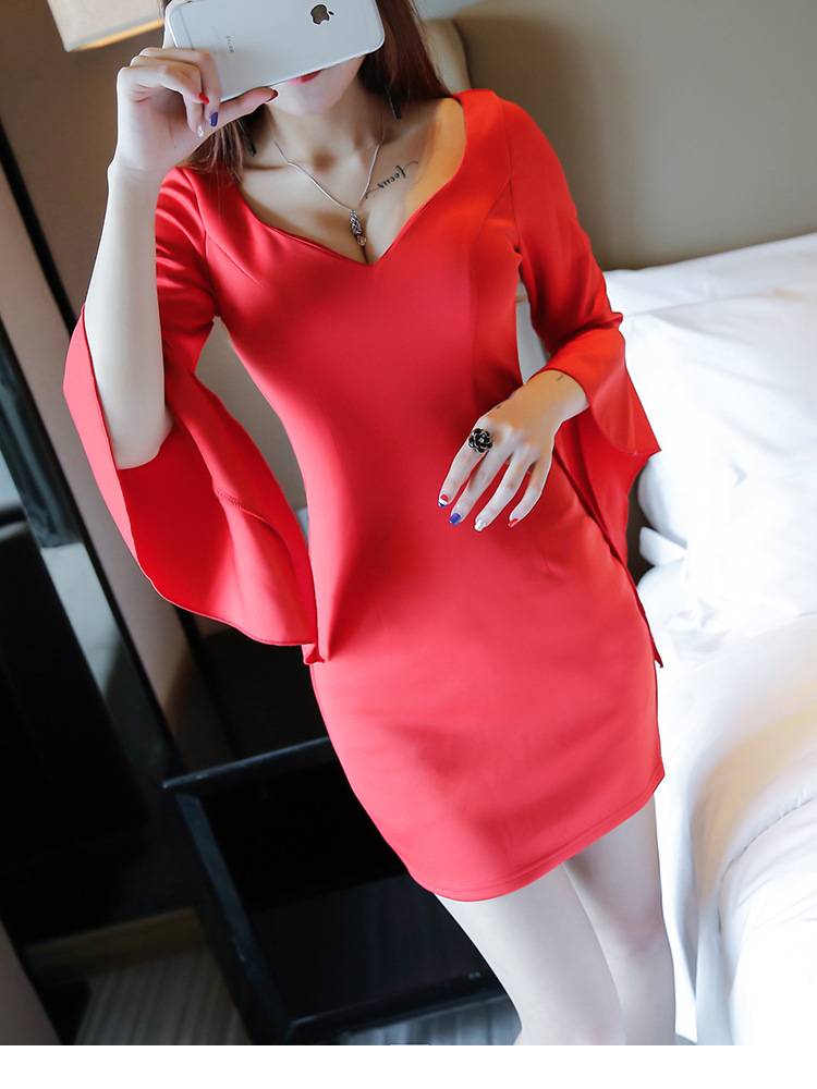 性感深v修身显瘦包臀连衣裙 淑女低胸气质包身短裙 夜店小礼.