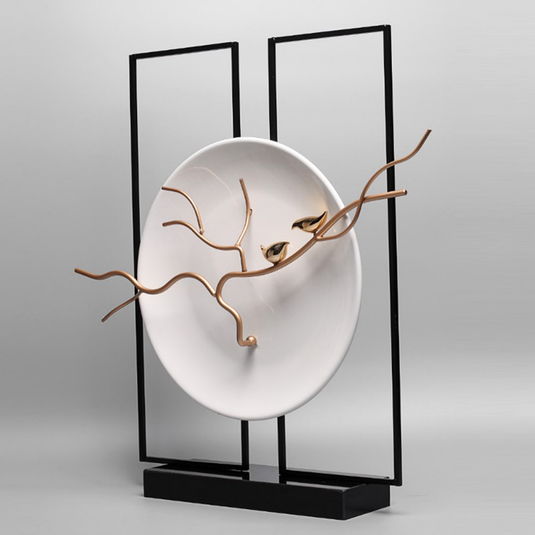 现代新中式陶瓷坐盘摆件 客厅电视柜玄关工艺品摆设 创意软装.