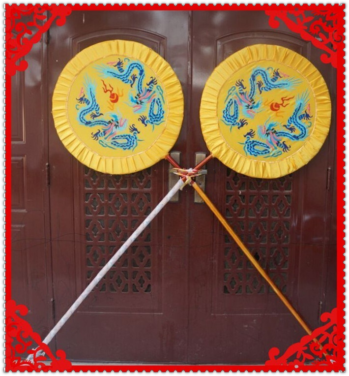 戏剧道具 皇帝驾临仪仗 日月掌扇 绣龙绣凤扇