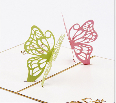 精美3d立体生日贺卡韩国 创意纸雕 两只蝴蝶 爱情祝福明信片定制