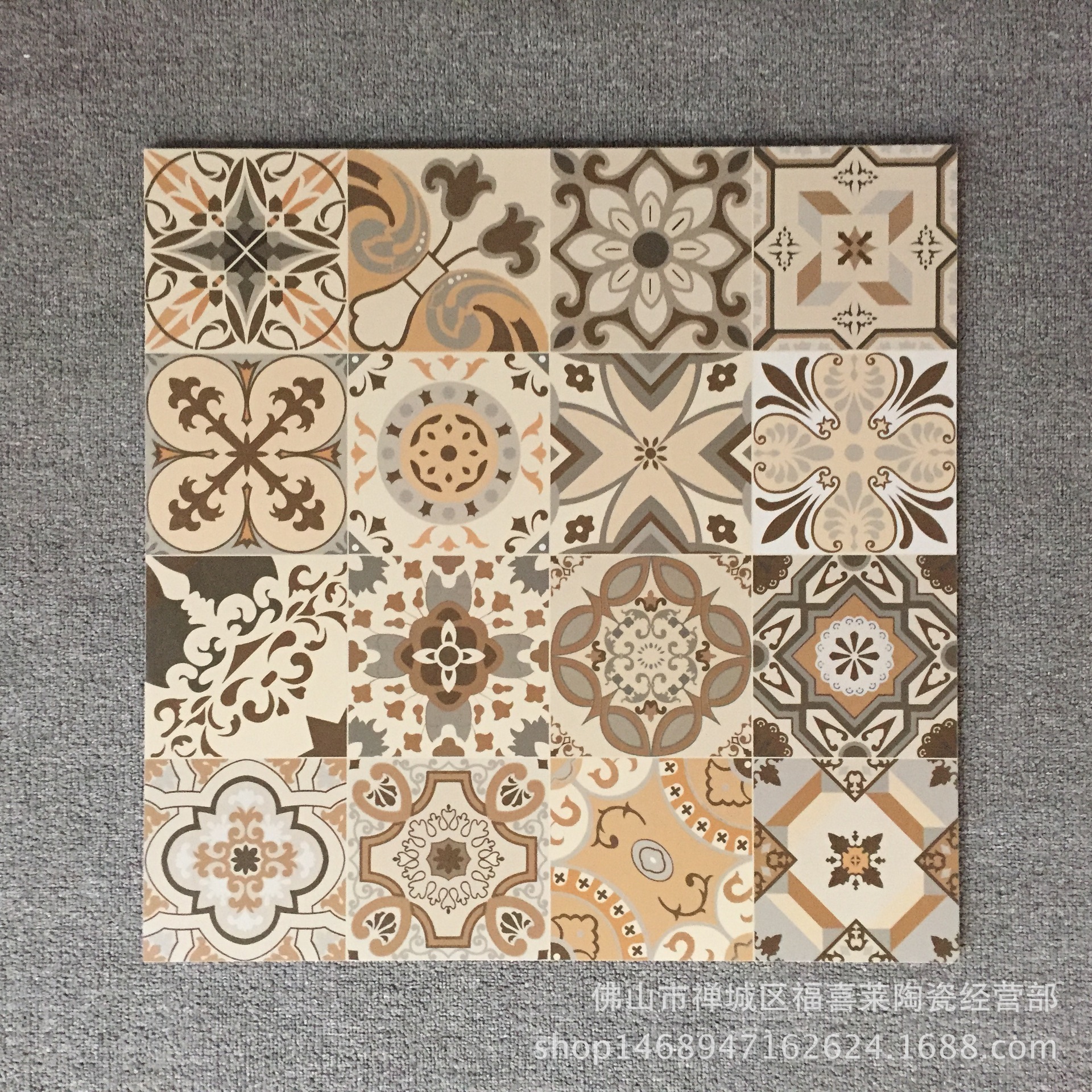 欧式西班牙彩色花砖600*600 餐厅酒店客厅瓷砖几何拼花防滑仿古砖