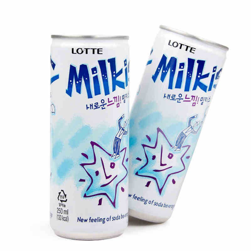 韩国进口饮料乐天妙之吻乳味碳酸饮料 牛奶苏打水 milkis250ml*30