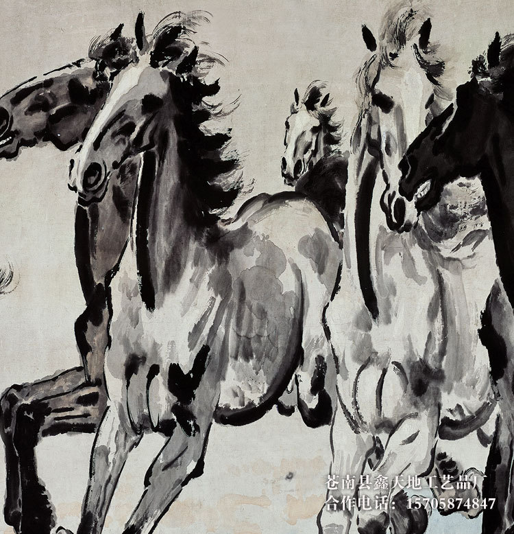 徐悲鸿八骏图 国画 八马图 丝绸画 八骏图画 卷轴 挂画 复制画