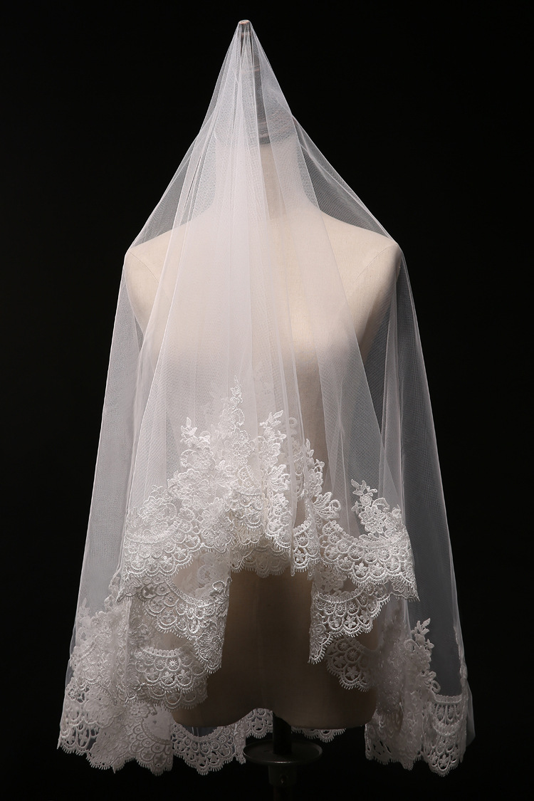 2016高档新娘头饰韩式白色长款结婚配饰超长蕾丝3米婚纱头纱批发