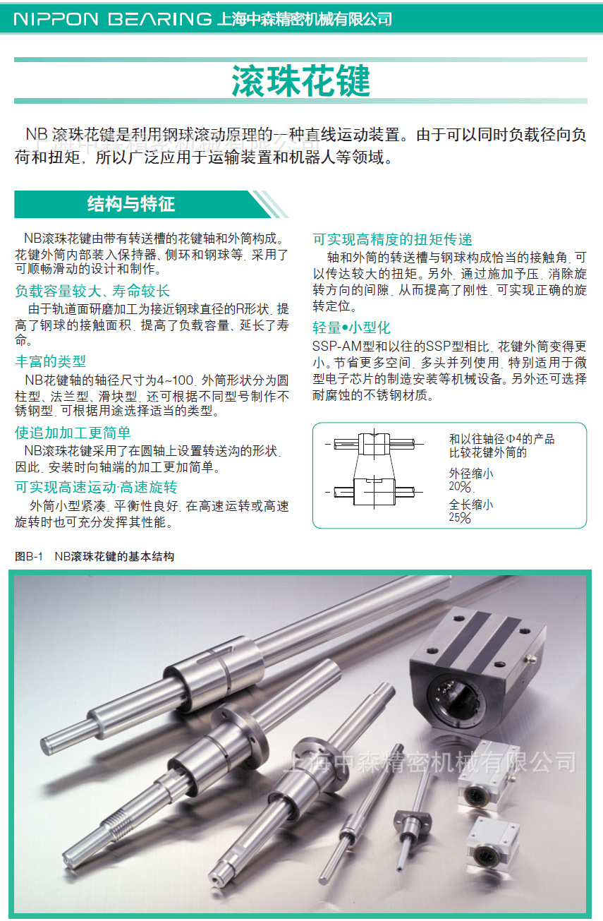 ssp滚珠花键日本nb滚珠花键nb代理商精密滚珠花键