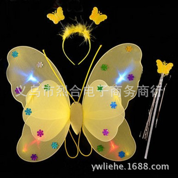 Children's Light-Emitting Butterfly Wings Double-Layer with Light Wings Three-Piece Set Fairy Angel Stick Night Market Stall Hot Sale Toys