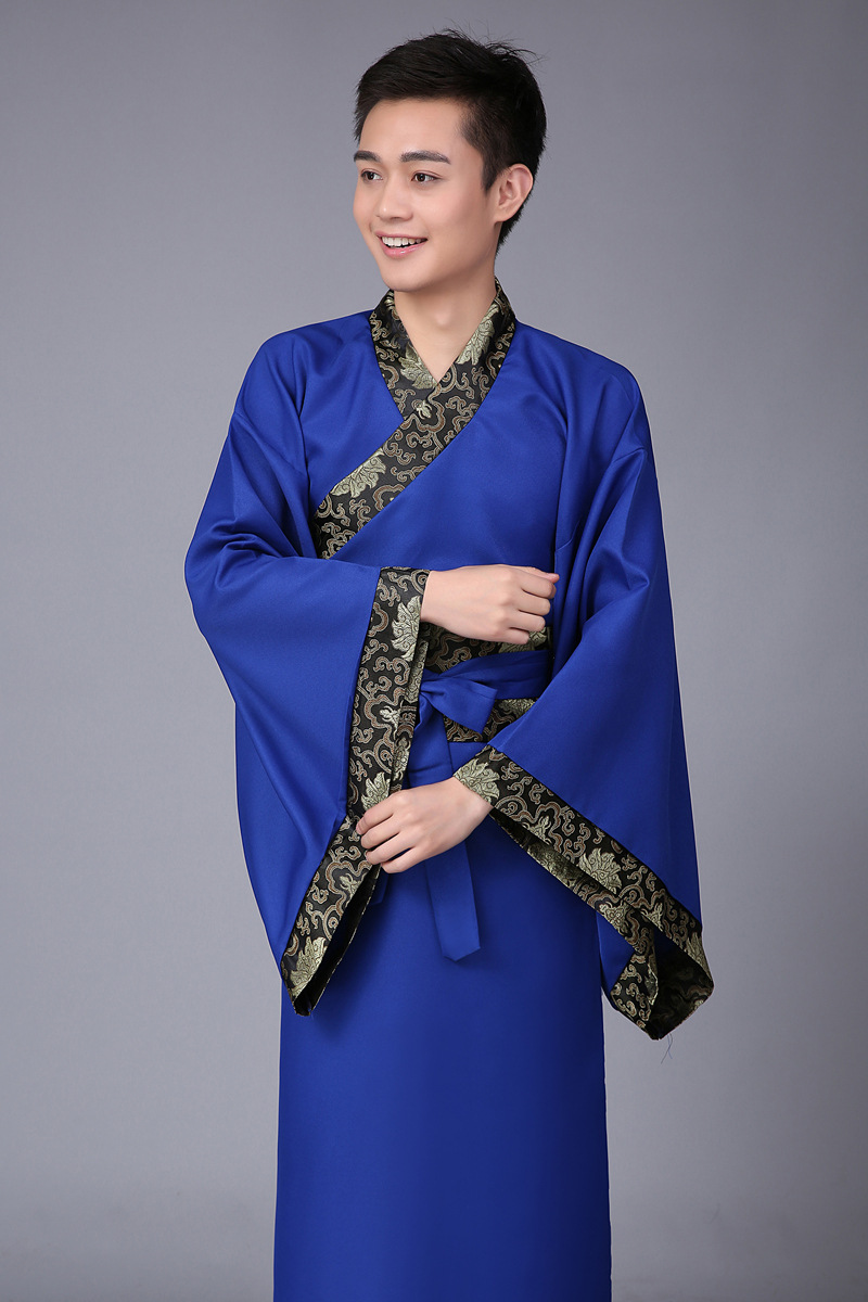 男士黑色汉服直裾深衣 华服唐装古装古代服装汉服男男士曲裾书生