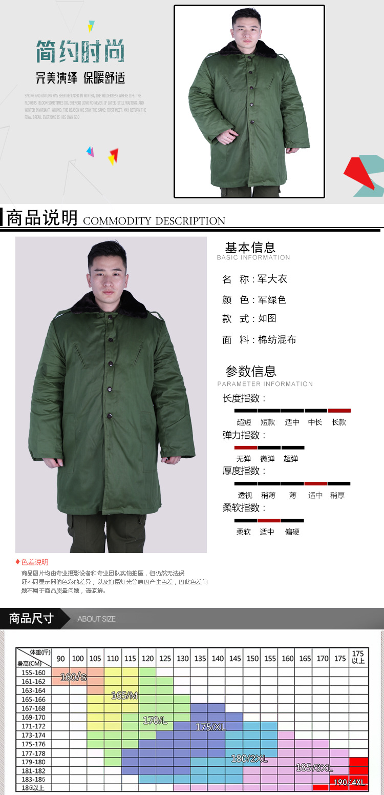 厂家直销加厚加长款87小活面军大衣 冬季防寒服值班绿大衣棉.