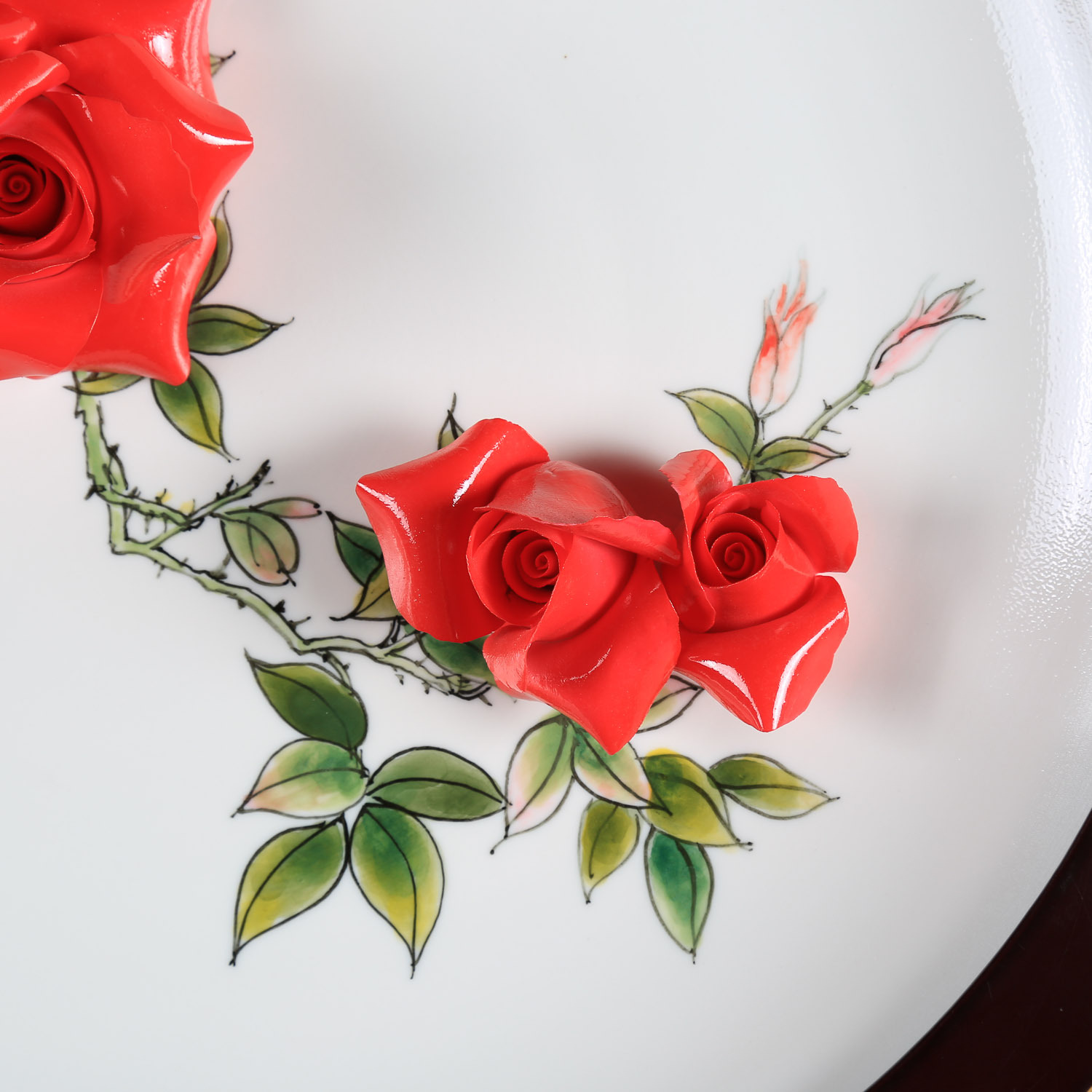 夫己手工瓷 花摆件瓷器批发手绘玫瑰工艺品装饰挂盘 高档商务礼品