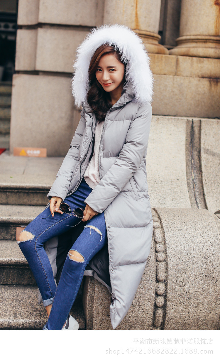 baby明星同款白色羽绒服女长款2016冬季新韩版加厚过膝大毛领显瘦