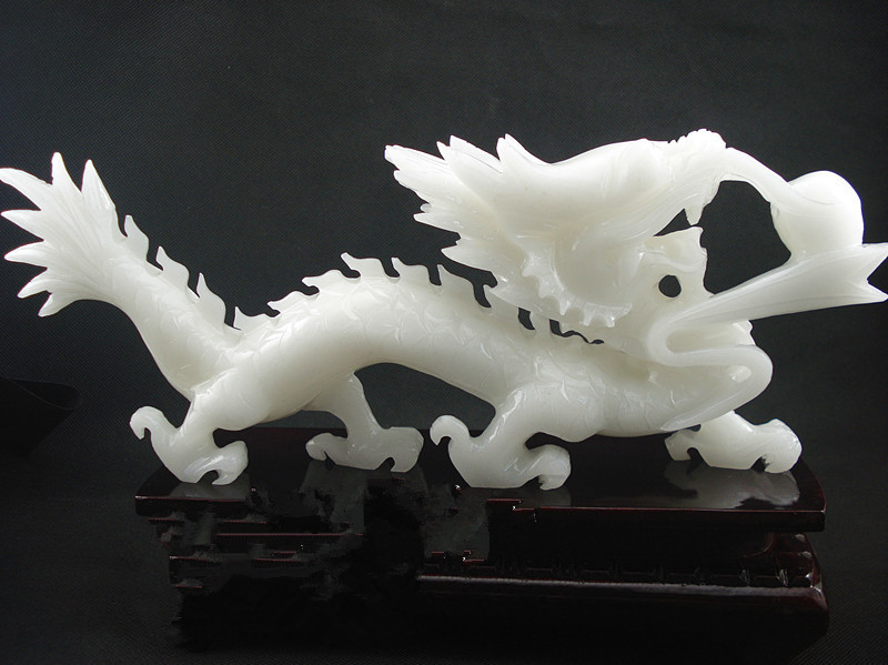 天然正品精雕阿富汗白玉龙摆件 镇宅平安好运吉祥物风水玉摆件