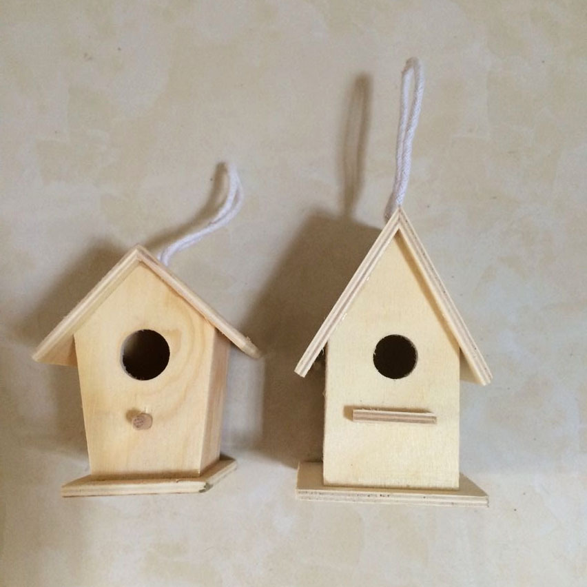 创意桌面木质摆件鸟屋 木制小型鸟窝麻绳挂件木制鸟窝麻绳挂饰