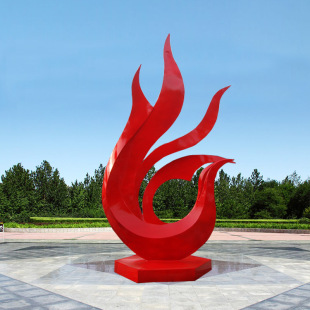 广场不锈钢火焰雕塑红色地标建筑抽象不锈钢艺术雕塑