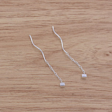 S925银立体方块吊坠耳线 S型耳环耳针 女耳饰品 单根