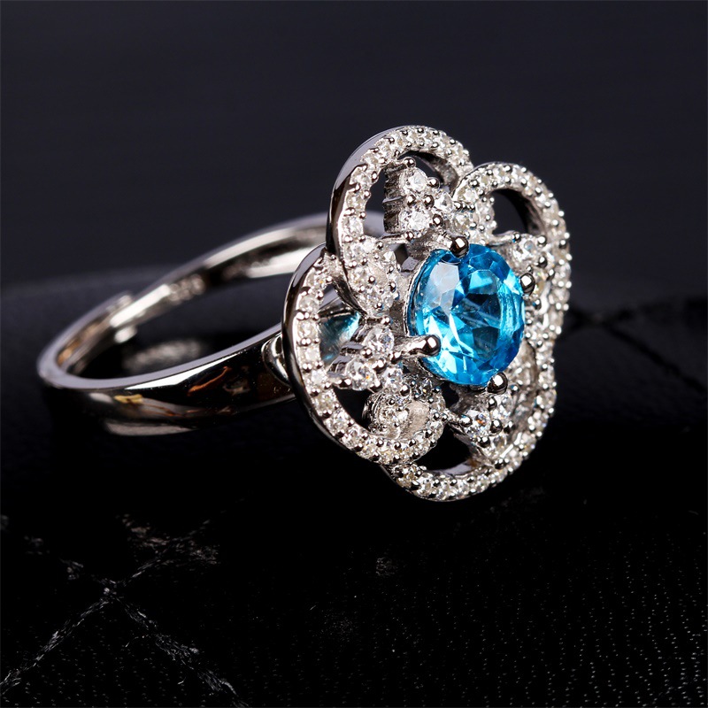 一件代发彩宝首饰套装925银镀18k金镶天然托帕石戒指耳环吊坠项链