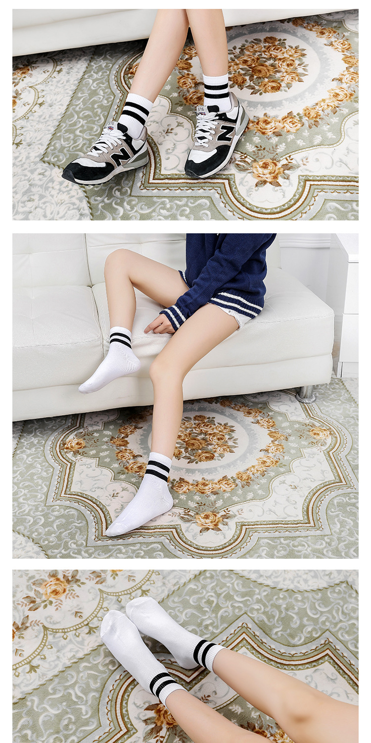 条纹低帮学生袜子女原宿棒球二两条杠运动短袜春秋中筒精梳棉