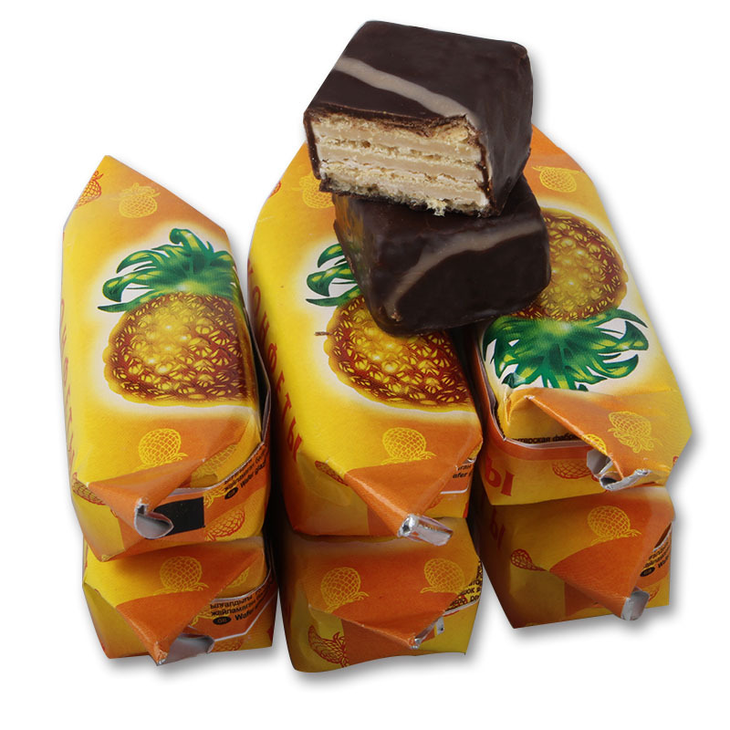 俄罗斯进口食品 菠萝巧克力威化糖 休闲零食糖果1000g一件代发