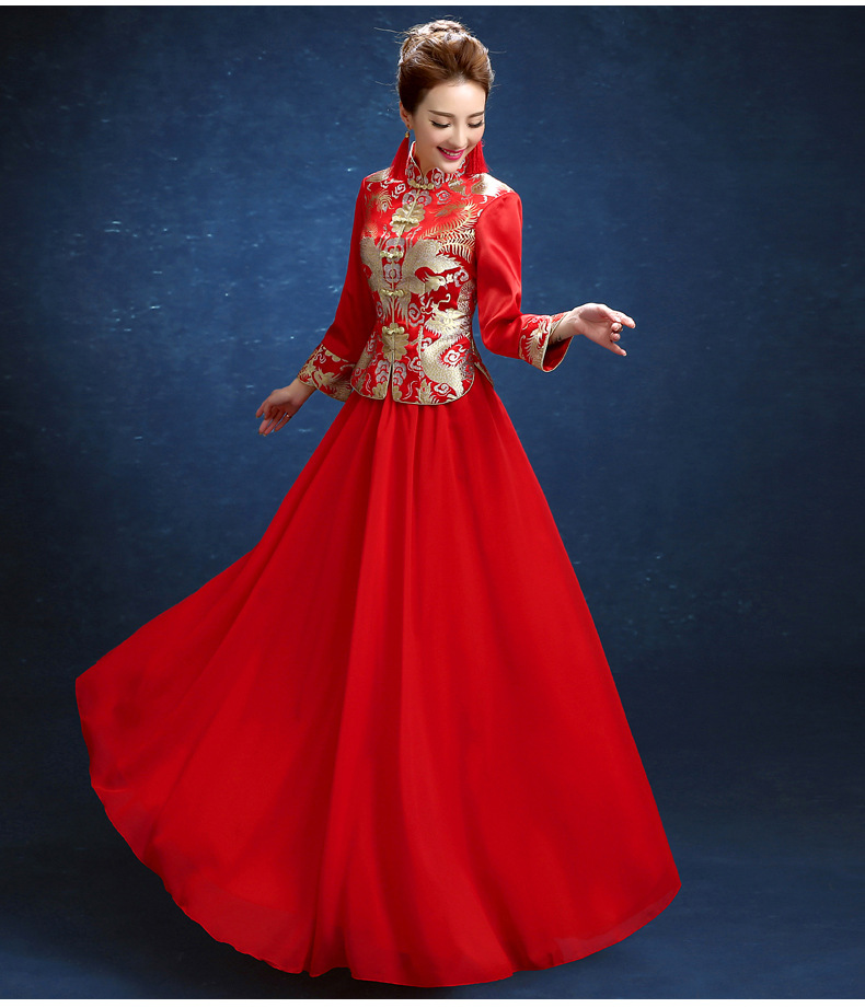 嫁衣长袖红色旗袍