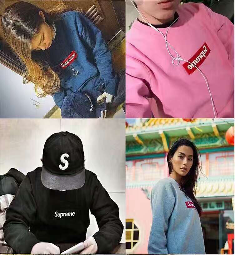 欧美街头潮牌supreme情侣卫衣秋季刺绣经典 圆领套头宽松绒衫