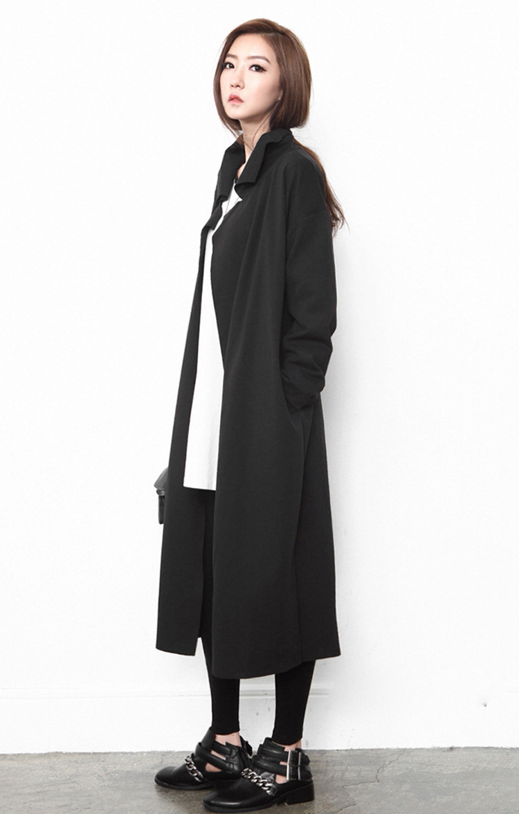 设计师原创女装品牌黑色毛边风衣简约时尚气质中长款文艺春夏外.