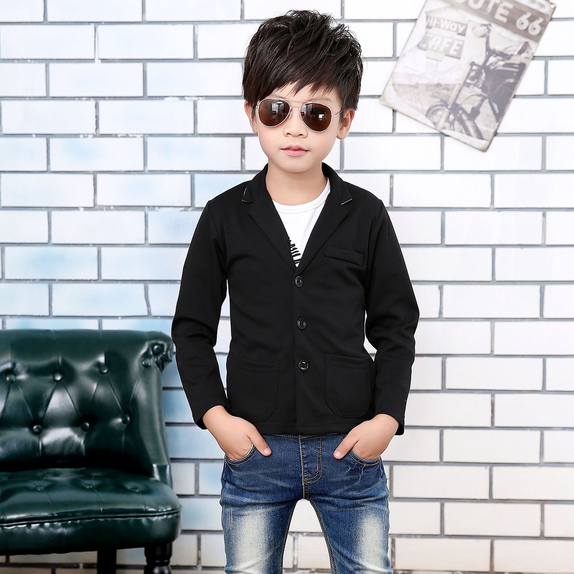 春季新款男童小西装外套 童装 英纶中小童外套