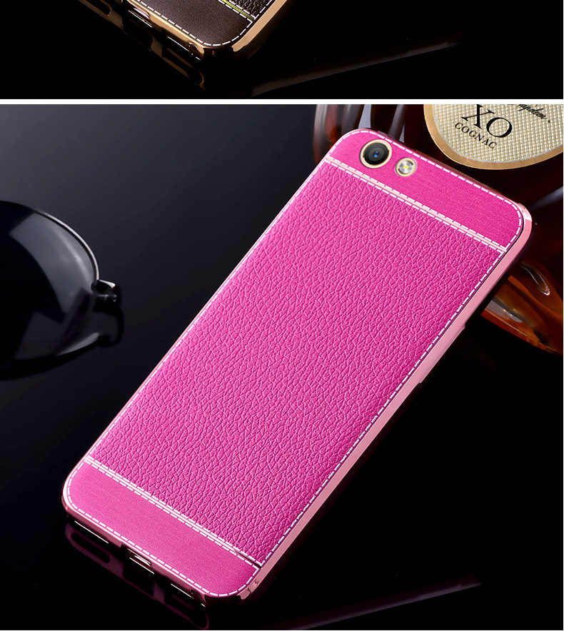 oppo a59手机壳电镀皮纹tpu荔枝纹 a59s商务皮革彩绘全包边软胶壳
