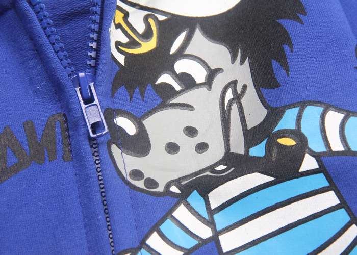 一件代发 卡通彩蓝色大灰狼印花毛圈卫衣仔